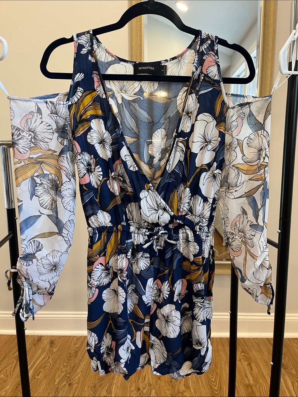 MINKPINK Navy Floral Cold-Shoulder Romper